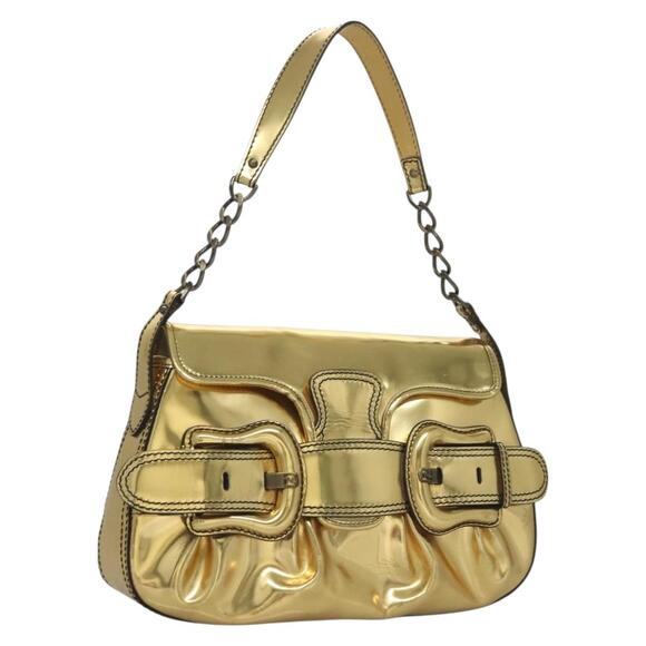 FENDI Chain Shoulder Bag Leather Gold - Picture 1 of 13